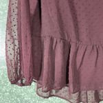 Massini NWT Women's Burgundy Boho Swiss Dot Peasant Blouse - Size Large - Sheer Photo 2
