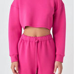 GREY LAB loungewear cropped sweatshirt in fuchsia‎ Size Small Pink Photo 0
