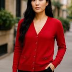 Anne Klein Red Preppy Cardigan Gold Buttons Cotton Size M Photo 0