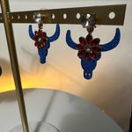 Bull Skull Floral Earrings Blue Photo 1