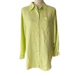 Sag Harbor  Oversized Linen Button Down Shirt M Spring Green Chartreuse Photo 10