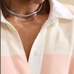 Aerie  Prep Rally Rugby Oversized Sweatshirt Striped Dusty Pink Collared Polo Photo 5