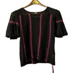 Free People Beach Black Crochet Open Knit Tunic Top Size Measured Boho Cottage Photo 0