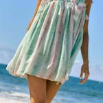 Davi & Dani Chiffon Overlay Dress Green Pink Flowy Ruched Neckline Tie Straps Photo 0