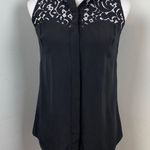 Milly  Black Silk Lace Lamb leather Sleeveless Button Down Blouse Size 2 Photo 0
