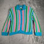 ZARA  Cardigan Top Set Sweater Crochet Knit Blue Pink Striped Casual Colorful XS‎ Photo 1