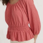 Marine layer Christiana Knit Long Sleeve Shirred Cotton Top Berry Peplum Peasant Photo 0