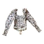 Free People NWT - - Brunch Date Floral Print Long Sleeve Bodysuit Ivory Combo -Size Small Photo 2