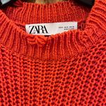 ZARA Flame Orange Distressed Ripped Oversized Cropped Knit Sweater Size Small Photo 9