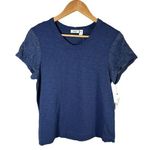 WILT Shrunken Crew Tee with Lace Sleeves Slub 100% Cotton Small Blue Photo 0