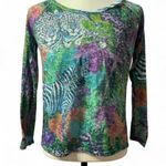 Portman Animal Print Long Sleeve Shirt Zebra Tiger Floral Embellished Colorful Green Size L Photo 2