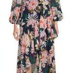 Eliza J  Floral Print 3/4 Balloon Sleeve Faux Wrap Hi-Low Maxi Dress Photo 0
