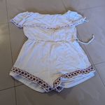 Lulus Ivory Oaxaca Embroidered Off Shoulder Romper short size M beach summer Photo 2