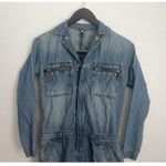 Free People  WE THE FREE DENIM JUMPSUIT COVERALL Long Sleeve Blue Zip Size 24 Photo 1