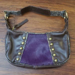 Vintage Y2K Retro Brown Leather Purple Fur Whimsogoth Feminine Women's Hand Bag Photo 0