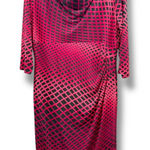 Anne Klein  Cowl Neck Ruched Sheath Dress Sz 16 Red Black Geometric Print Photo 0