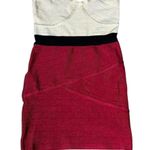 Bebe New Bandadge Dress Size XL Bodycon Red Gold Shimmer Mini Cocktail Glam Gala Photo 0