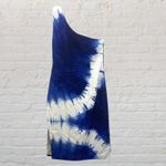 Lauren Pierce Atelier One Shoulder Mini Dress S Blue Tie Dye Silk Lined USA Photo 2