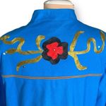 Vintage Indigo Moon Embroidered Blue Floral Embellished Asian Longline Jacket 1X Photo 3