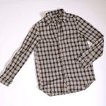 Brandy Melville Women's One Size Flannel Plaid Button Up Shirt Tan Beige & Black Photo 0