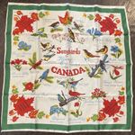 Vintage‎ Songbirds & Flowers Emblems of Canada Scarf Bird Kerchief Square 26” Red Photo 0
