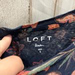 Loft  Navy Floral 100% Linen Ruffle Sleeve Shirt Blouse Womens Small Photo 2