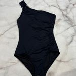 Michael Kors One Shoulder Swimsuit Size 8 Black Logo Ring Shirred *Damaged* New Photo 0