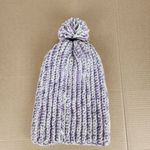 Crochet Handmade Chunky Ribbed Beanie Cream Purple Pompom Warm Hat Cap Photo 8