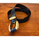 Cipriani Belt Glazed Cowhide On PVC Lining Black Gold Tone Buckle Size Large Photo 1