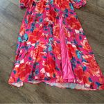Chic Soul Way Too Complicated Maxi Dress 1X Fuchsia Floral Deep V Neck Side Slit Photo 4