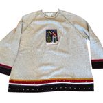 Susan Bristol Vintage Hand Embroidered Sweater Tan Blue Red 3X Winter Tree Photo 1