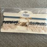 A'Gaci  Boutique Macrame Denim Chokers Set of 3 Blue Cream Gold Closure Boho Photo 1