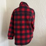 American Eagle  Red Black Buffalo Check Plaid Sherpa Teddy Jacket Coat Medium Photo 6
