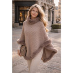 Le Moda Knit Poncho Faux Fur Cable Elegant Quiet Luxury Old Money Neutral OS Brown Size undefined Photo 1