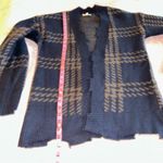Mystree  black and brown plaid open sweater cardigan uneven hemline size S grunge Photo 7