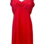 Vintage Cherry Red Nylon Embroidered Bust Slip by Philmaid Size 38 Size L Photo 0