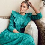 ZARA  Broderie Anglaise Cutwork Embroidered Eyelet Ruffle‎ Midi Dress Green Sz XS Photo 2