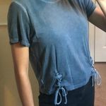 American Eagle Gray Lace Up Crop Top Photo 0