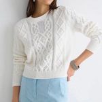 J.Crew  Embellished Cable-knit crewneck sweater with crystals (Sz L) White Photo 0