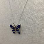 Sterling Silver Vintage Butterfly Navy blue Opal Pendant Matinee New ItalyChain Photo 2