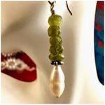 freshwater pearl and peridot sterling silver drop earrings Photo 3