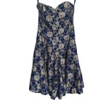 Vintage 1980s Strapless Floral Gold Foil Burnout Mini Dress 6 Prom Event Party Blue Photo 2
