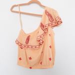 Free People  Womens Top Size XS‎ Peach Red Embroidered One Shoulder Ruffle Boho Photo 1