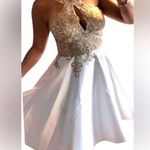 XScape Embellished Embroidered Mikado Party Dress White Gold Size 2 EUC Photo 0