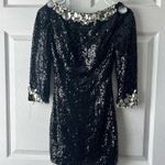 Alyce Paris  Black Sequin Open Back Prom Mini Dress Formal Size 0 Flaws Photo 0