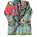 Vintage 90s Boho Hippie Colorful Floral Tropical Oversized Blazer Jacket Black Size L Photo 0