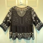 Free People  Pennies Squel Navy Sheer Embroidered Top Size Small Photo 9