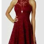 Material Girl Womens Juniors Cocktail Dress Lace Illusion - Zinfandel Photo 0