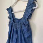 Harper Heritage  NWOT Chambray Blue Ruffle Floral Embroidery Tank Top ~ Size L Photo 6