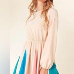 Sugarfox Colorblock Skater Style Dress Twirl Skirt Long Sleeve Size S Orange Photo 2